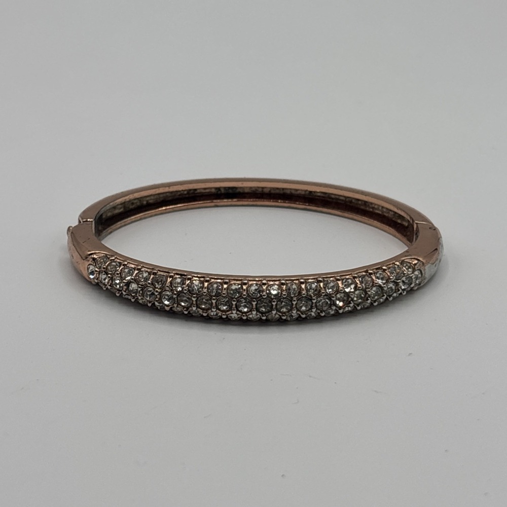 Vintage Signed NRT Avon Rose Gold‎ Rhinestone Belt Bangle Hinged Bracelet